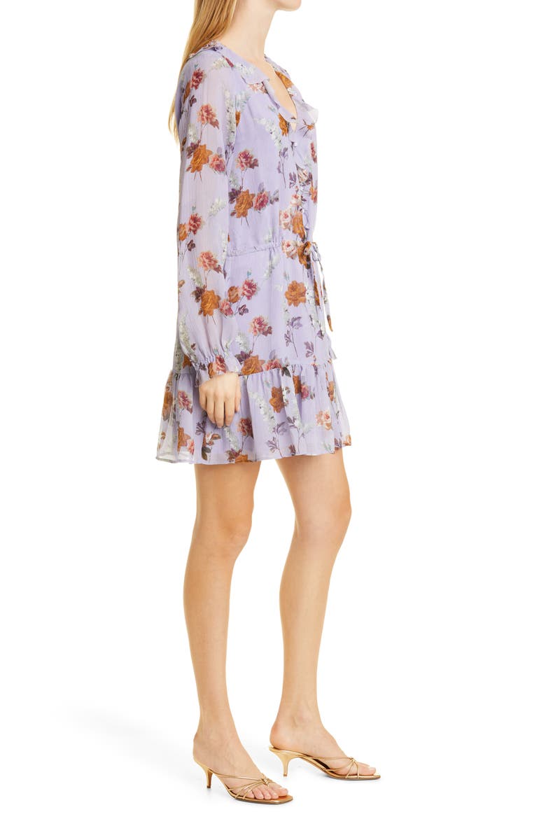 Anjelina Floral Print Long Sleeve Silk Dress, Alternate, color, LAVENDER MULTI