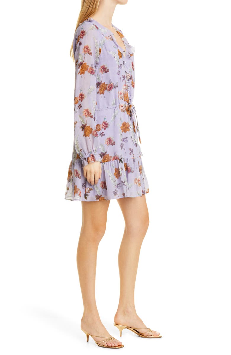 PAIGE Anjelina Floral Print Long Sleeve Silk Dress, Alternate, color, Lavender Multi