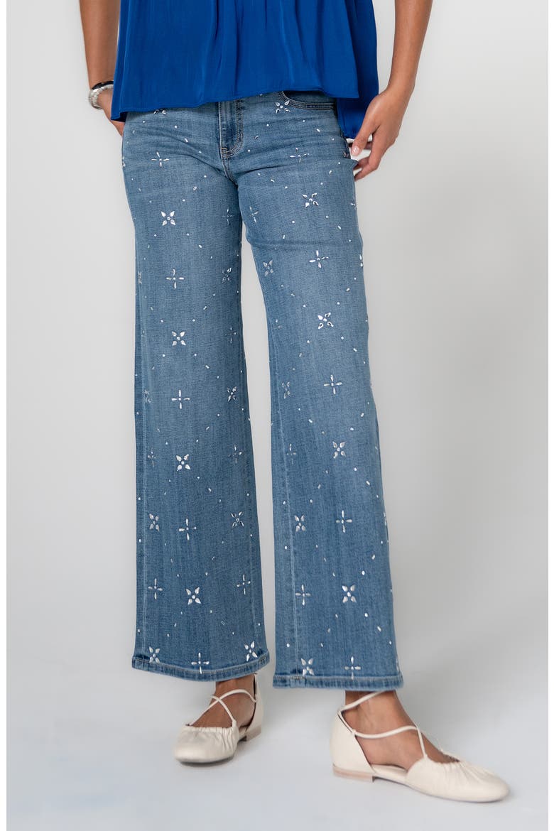 Stride Embellished High Waist Wide Leg Jeans, Main, color, OPULENT OASIS