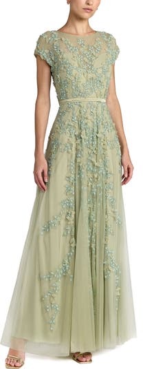 Mac Duggal Floral Embellished Short Sleeve Mesh Gown | Nordstrom