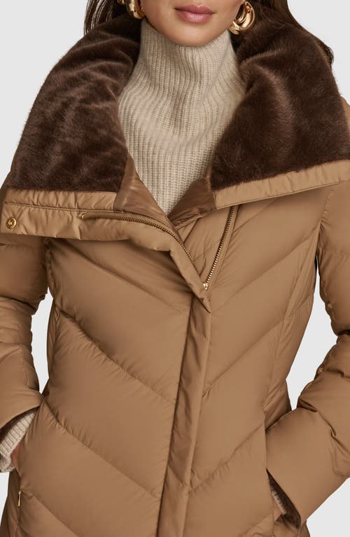 Donna Karan New York Water Resistant Chevron Down Puffer Coat In Brown