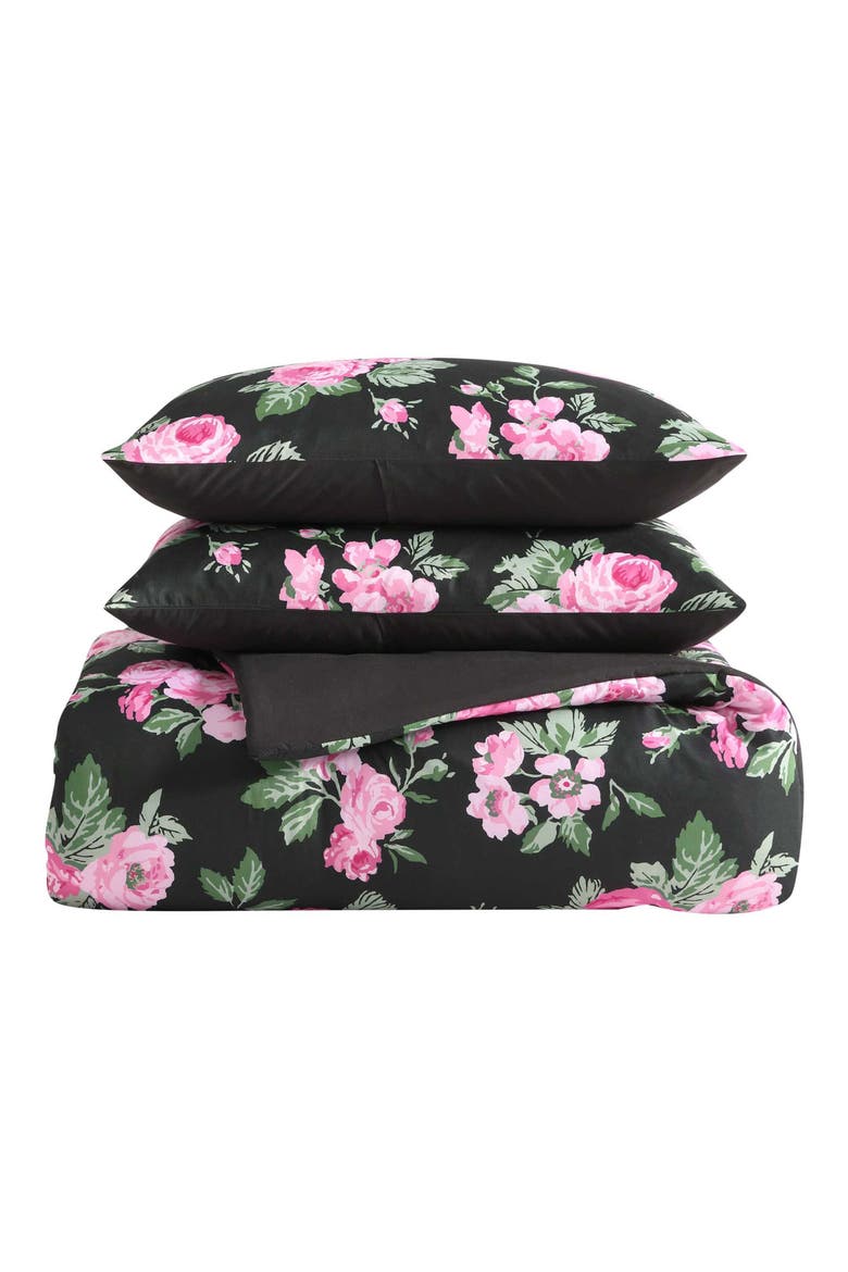 Garden Floral Comforter & Sham Set, Main, color, BLACK