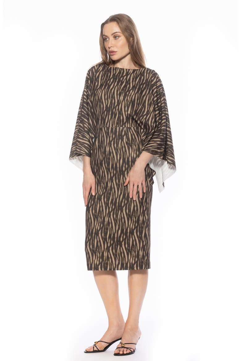 Billie Bateau Neck Midi Dress, Alternate, color, BEIGE/ BROWN ZEBRA