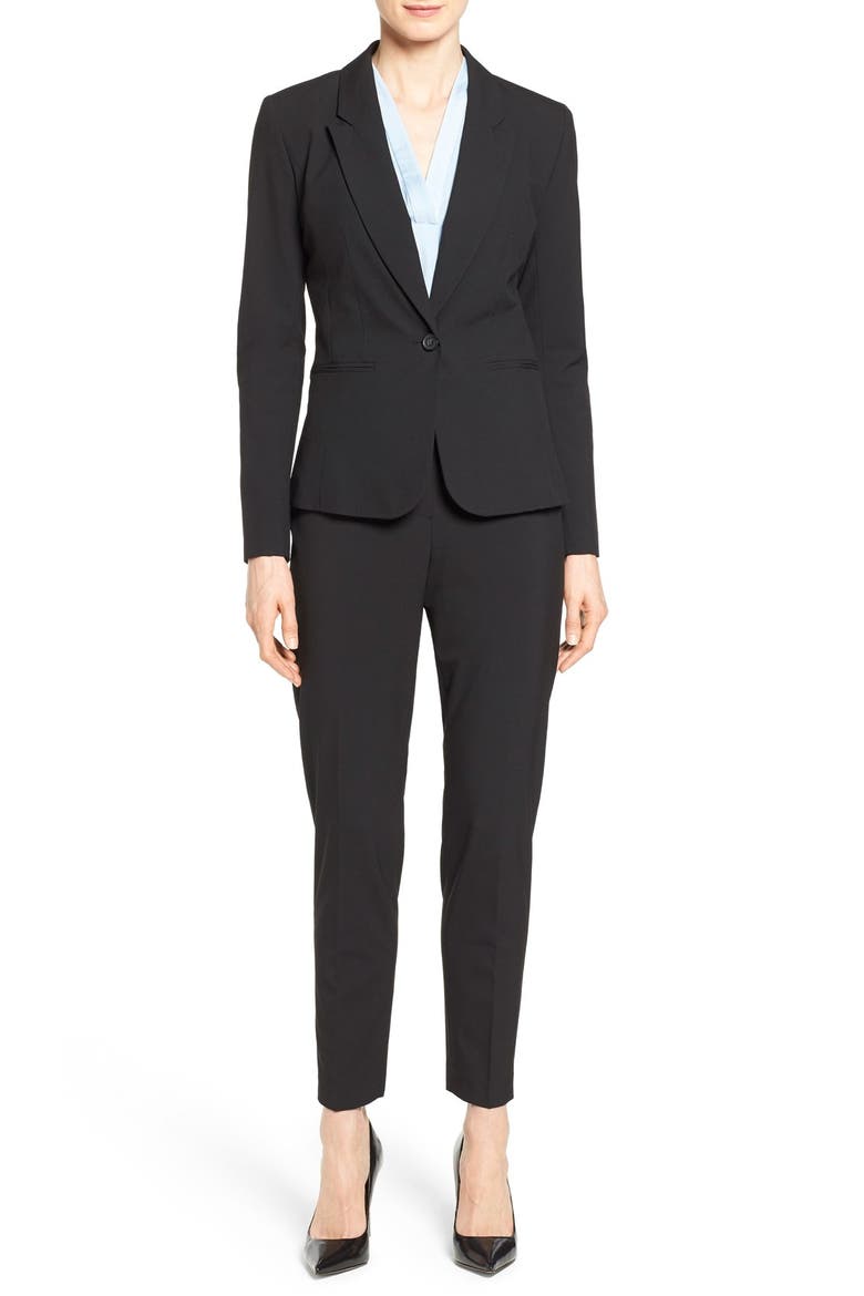 One-Button Stretch Suit Jacket, Alternate, color, BLACK