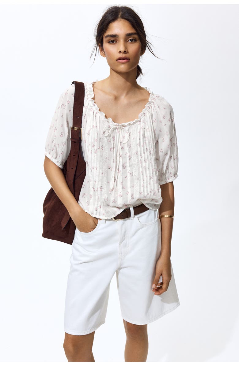 H&M Blouse with pintucks, Alternate, color, White/Floral