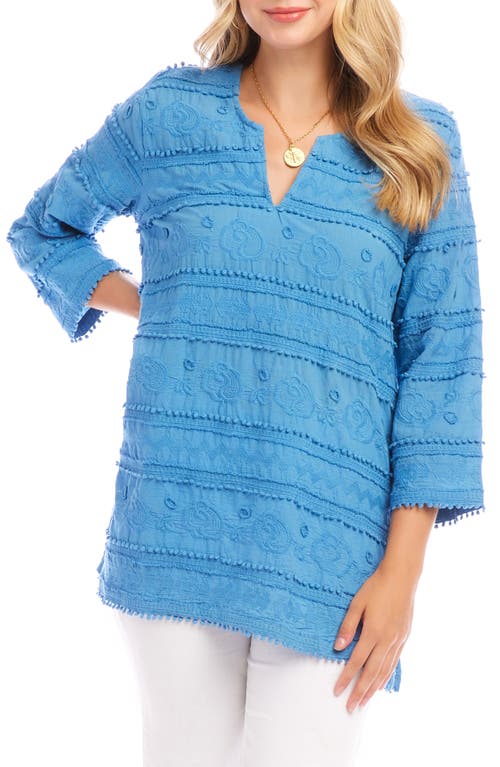 Karen Kane Embroidered Circle Trim Tunic Top In Blue