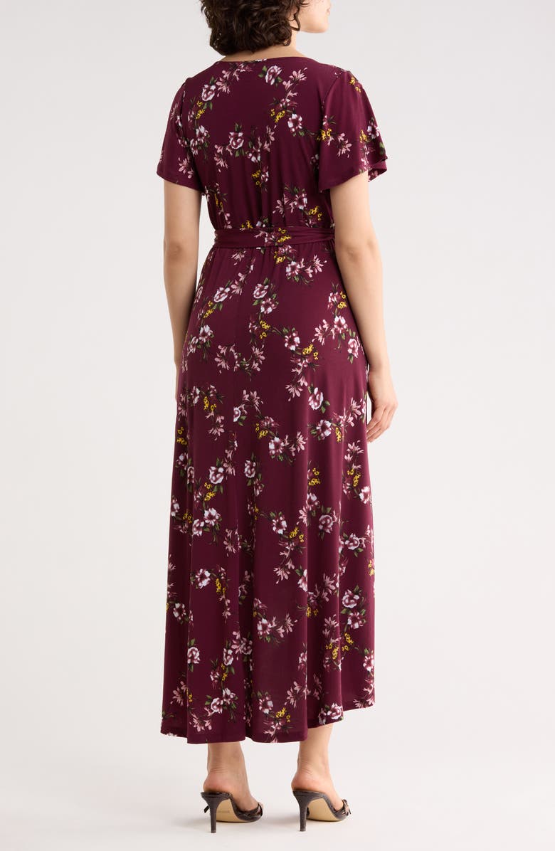 WEST K Flutter Sleeve High-Low Dress, Alternate, color, Wine Floral