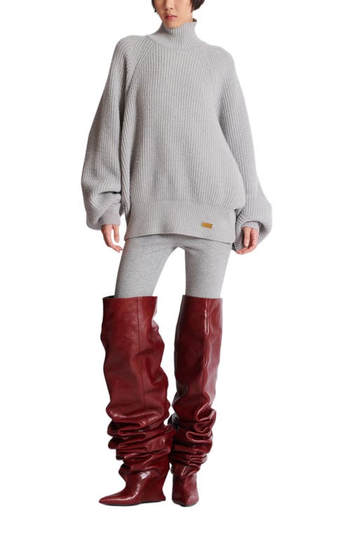 Balmain Oversized Turtleneck Ribbed Knit Sweater In Gray