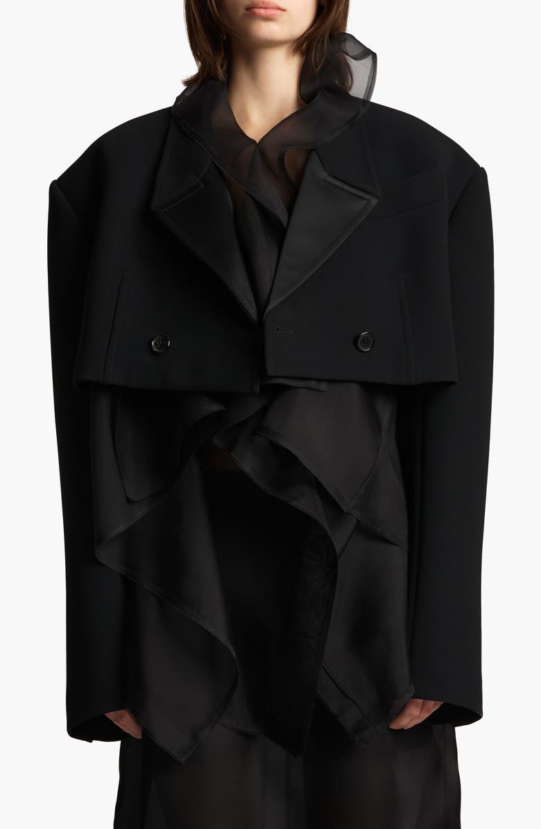 Khaite Nando Oversize Satin Back Crepe Crop Jacket, Main, color, Black