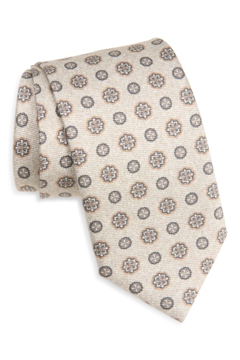 Geometric Silk Necktie, Main, color, OATMEAL