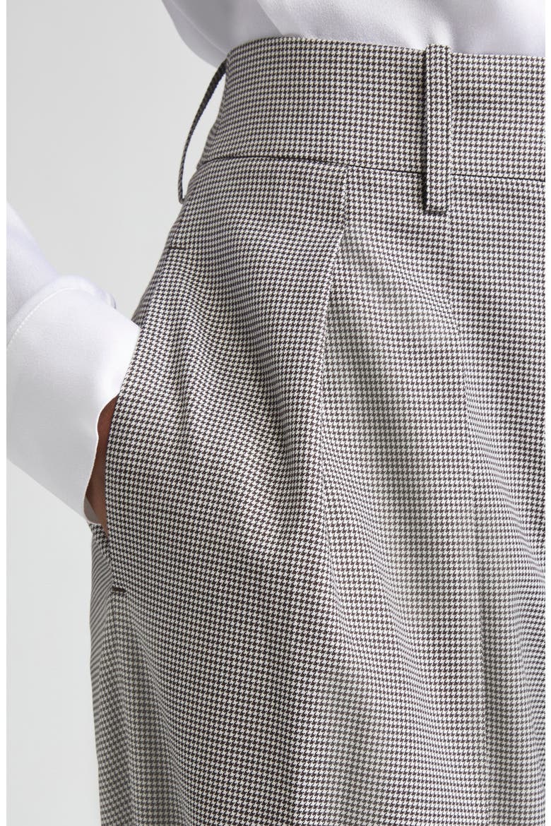 Pleated Houndstooth Slouch Stretch Virgin Wool Trousers, Alternate, color, CHOCOLATE/ WHITE