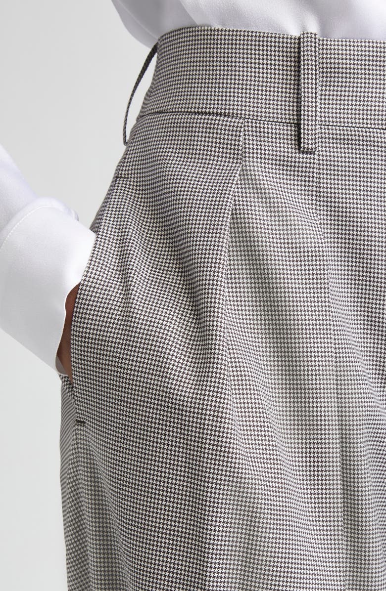 Michael Kors Collection Pleated Houndstooth Slouch Stretch Virgin Wool Trousers, Alternate, color, Chocolate/ White
