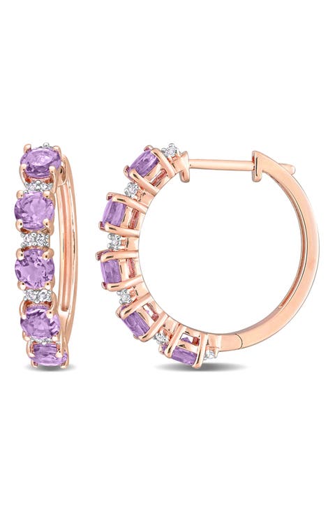 Amethyst & White Topaz Hoop Earrings