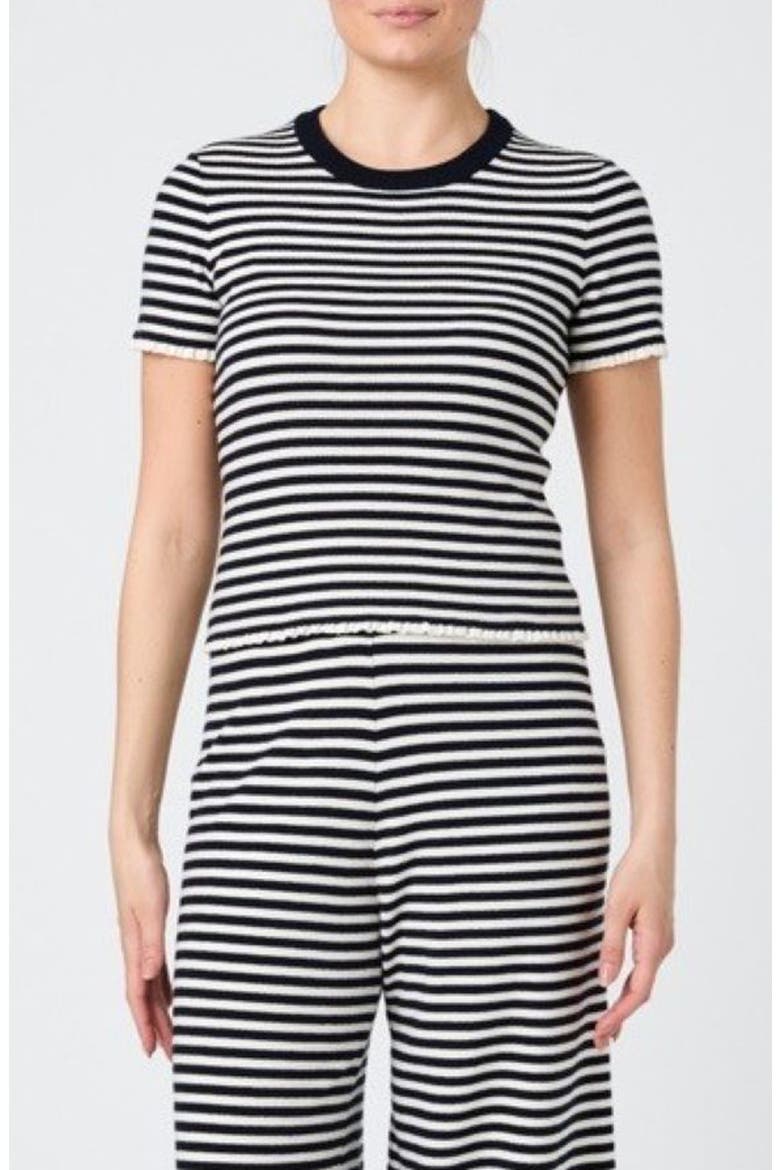 Stripe Rib Short Sleeve Sweater, Main, color, NAVY / CREAM