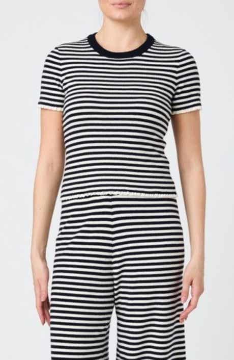 French Connection Stripe Rib Short Sleeve Sweater