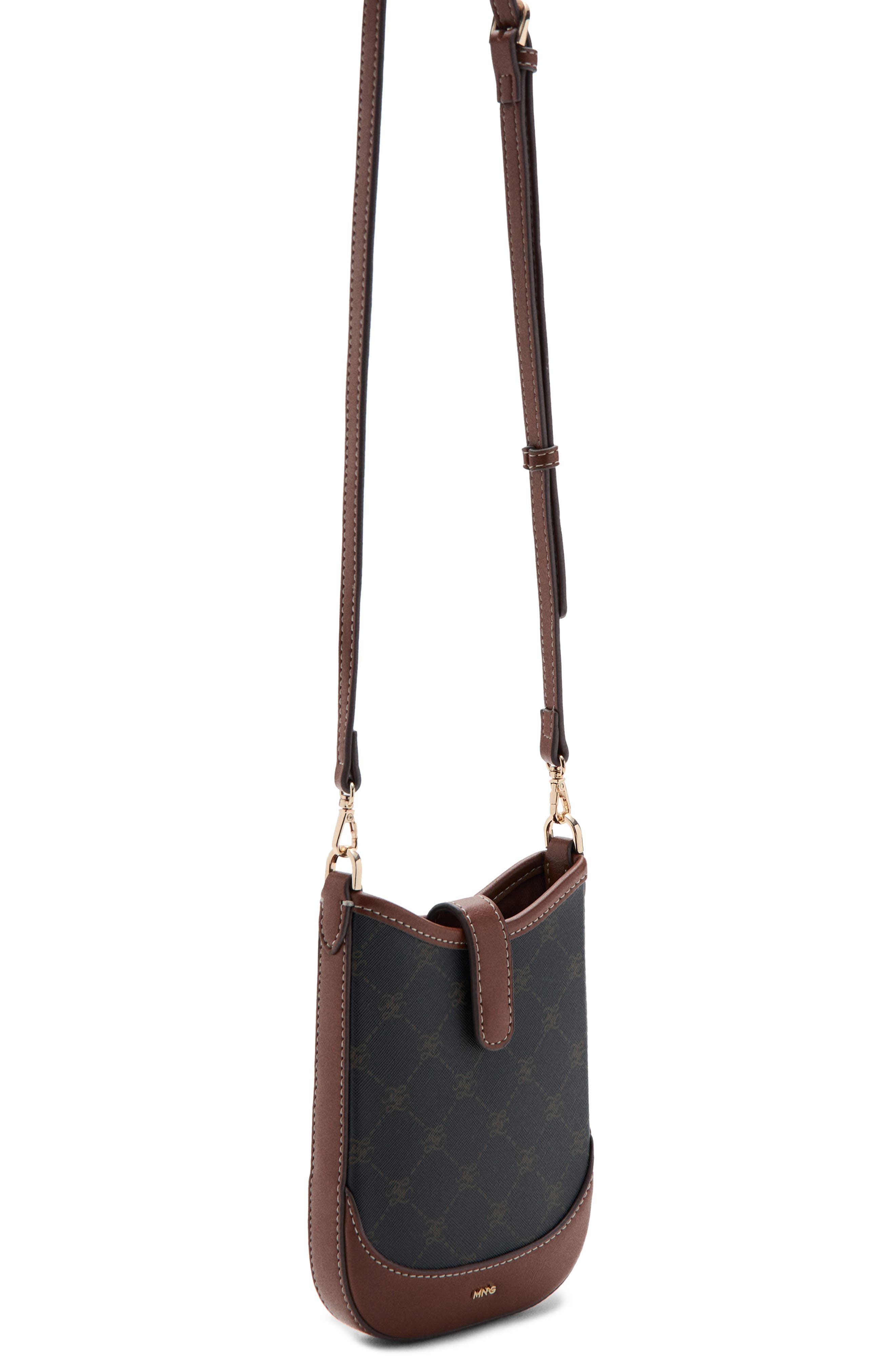 MANGO Logo Print Crossbody Phone Bag, Alternate, color, Brown