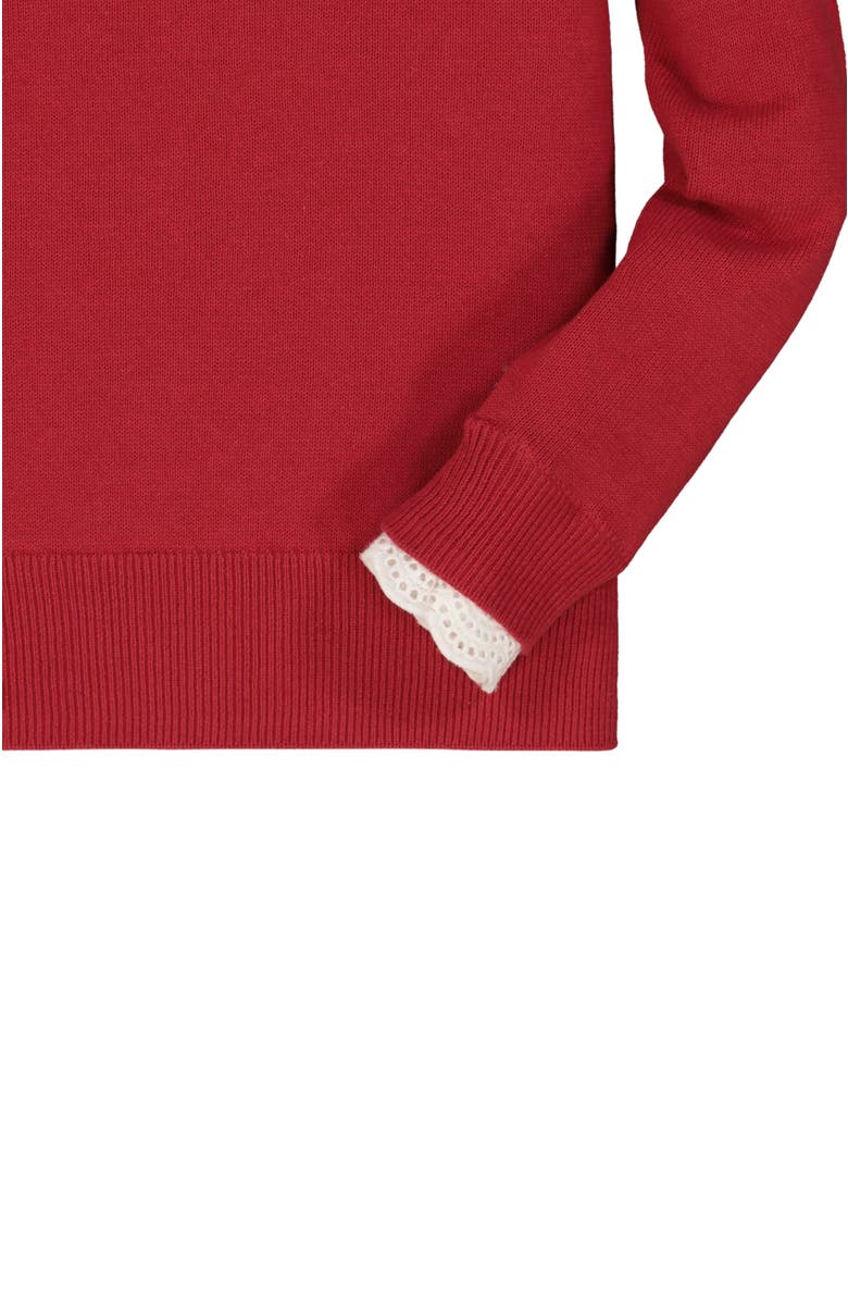 Hope & Henry Baby Girls' Lace Trim French Sweater, Infant, Alternate, color, Red With White Eyelet Trim