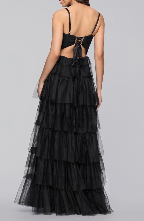 Blondie Nites Tiered Ruffle Tulle Gown In Black