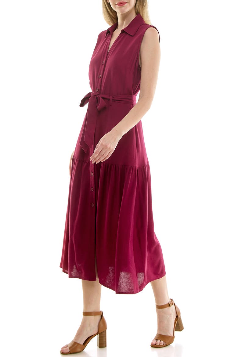 Sleeveless Belted Shirtdress, Alternate, color, BURGUNDY