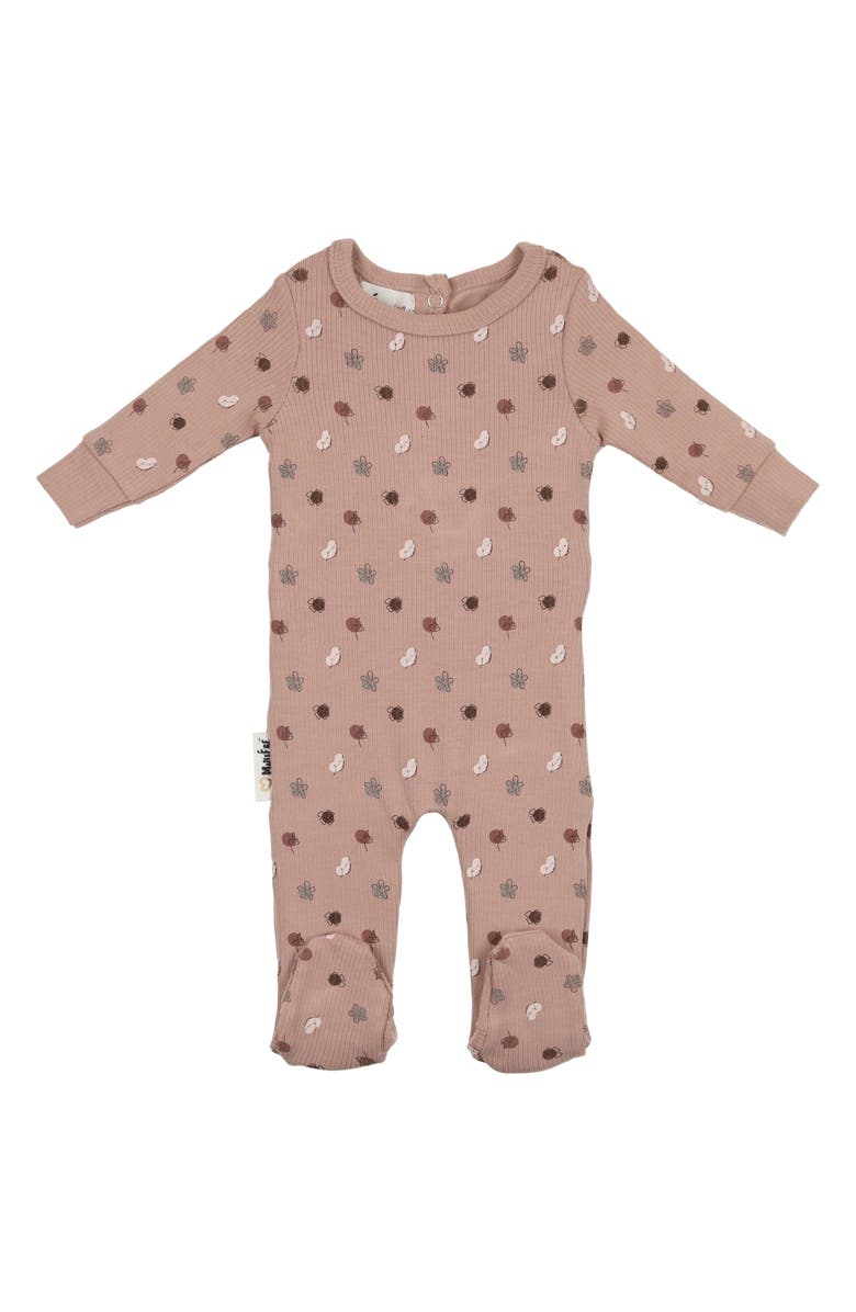 Manière Little Leaves Rib Cotton Blend Footie, Main, color,