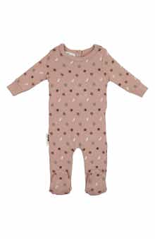 Manière Little Leaves Rib Cotton Blend Footie