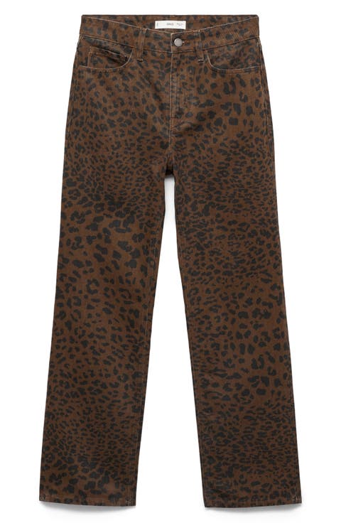 Leopard Print Straight Leg Jeans (Chocolate)