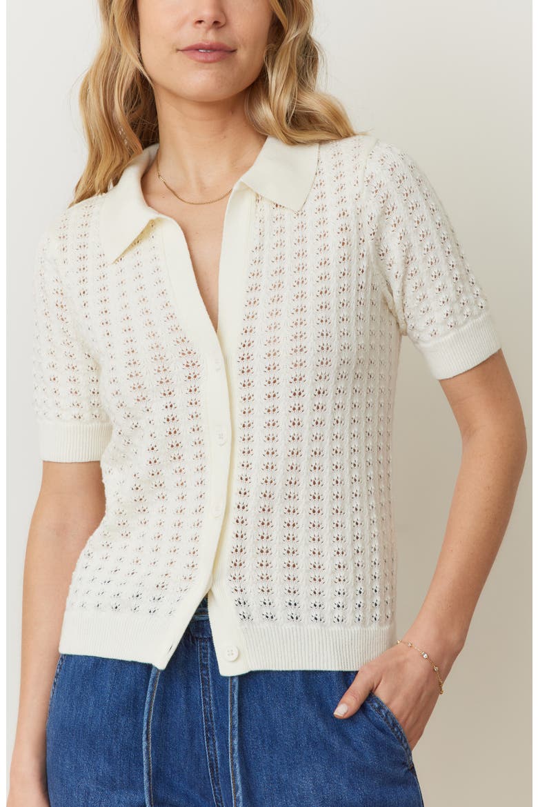 Piper Pointelle Stitch Cotton Button-Up Shirt, Main, color, CREAM
