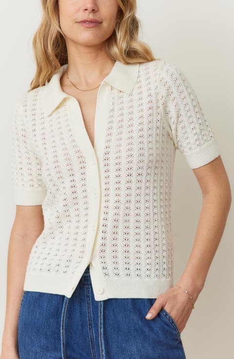 Piper Pointelle Stitch Cotton Button-Up Shirt