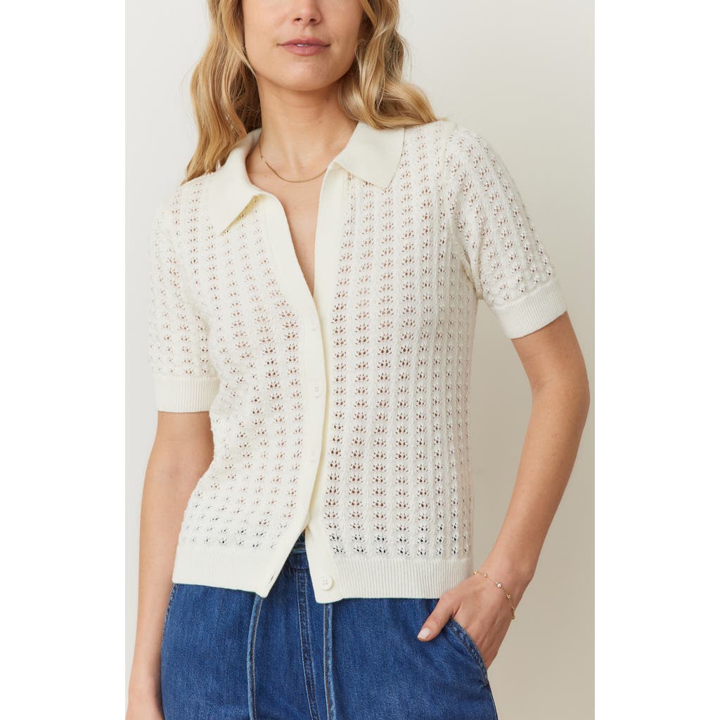 Marine Layer Piper Pointelle Stitch Cotton Button-up Shirt In Cream