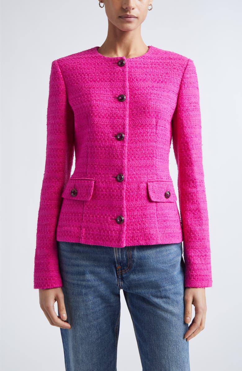ST. JOHN Cotton Blend Tweed Jacket, Main, color, Hot Pink