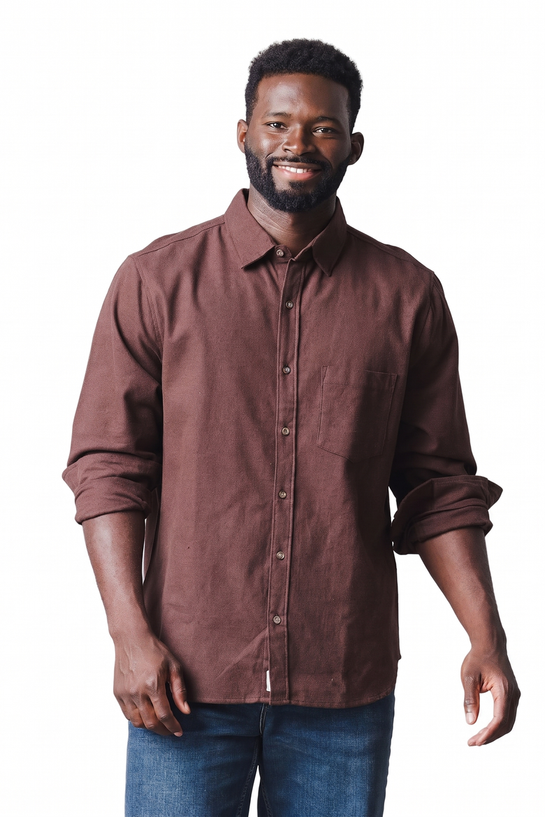 Men's Organic Long Sleeve Flannel Button Down Shirt, Main, color, Chocolate Heather
