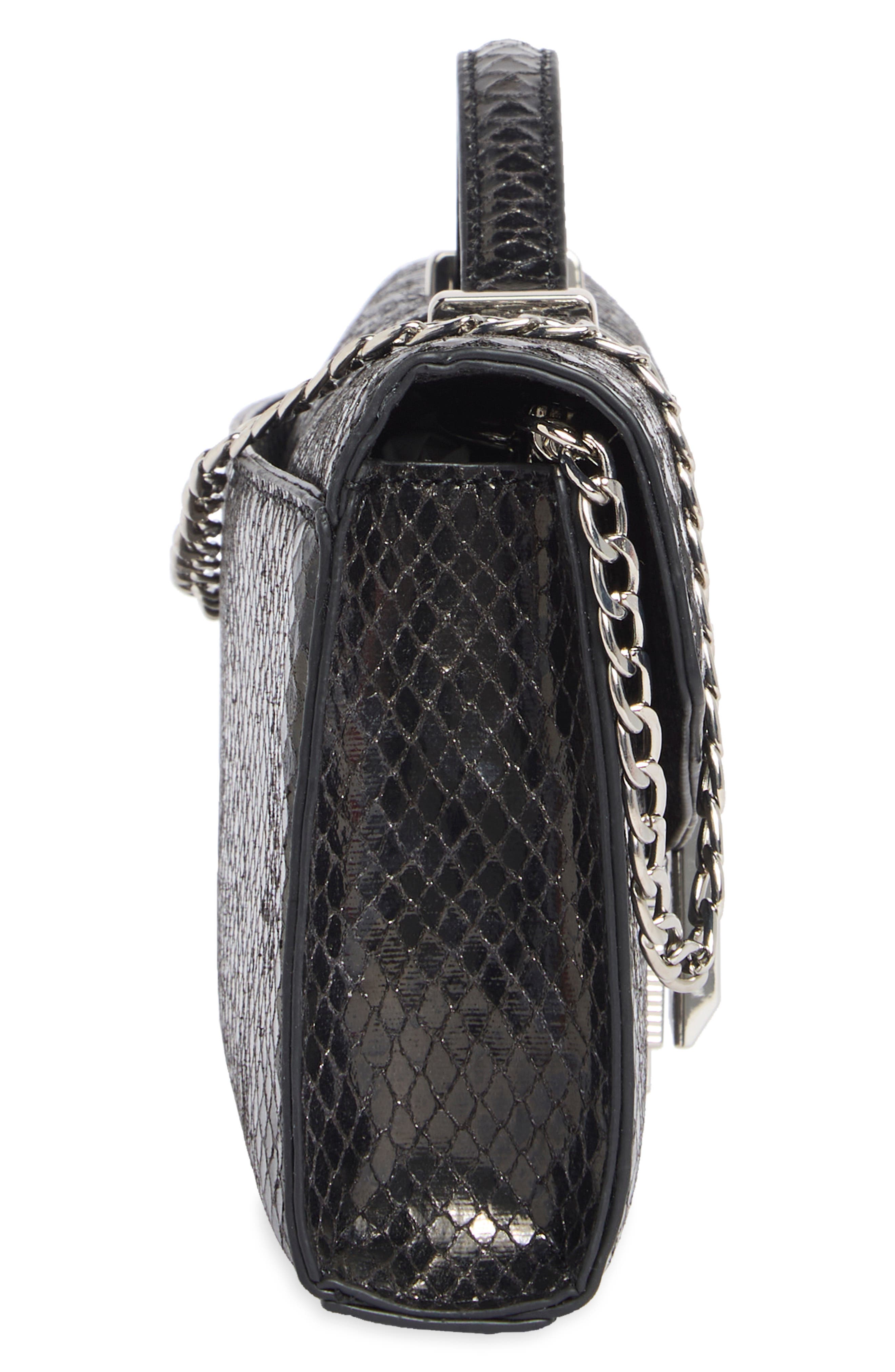 Double Bar Faux Snakeskin Shoulder Clutch, Alternate, color, BLACK SNAKE