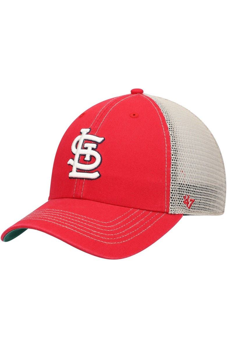 '47 Men's '47 Red St. Louis Cardinals Trawler Clean Up Trucker Snapback Hat, Main, color, 