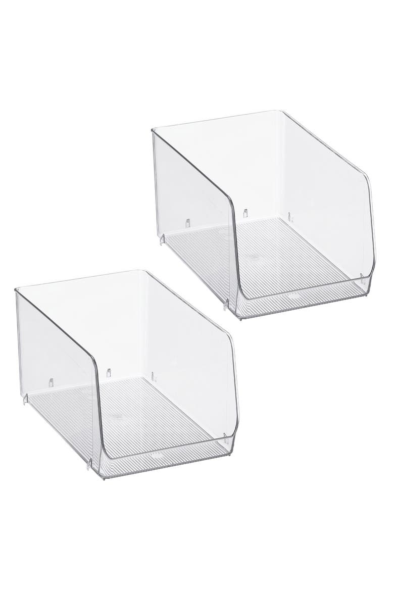 Clear Plastic Stackable Open Front Storage Bin, Easy Access Organizer for Pantry or Cabinet, 2-Pack, Main, color, Clear
