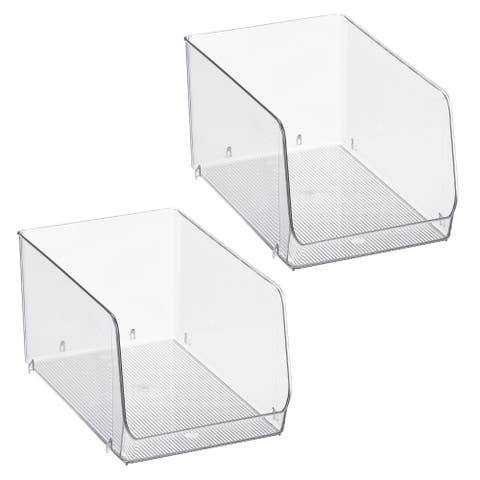Clear Plastic Stackable Open Front Storage Bin, Easy Access Organizer for Pantry or Cabinet, 2-Pack