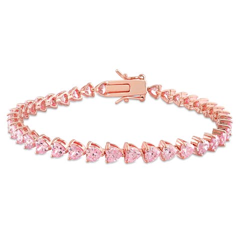 Pink Cubic Zirconia Tennis Bracelet Rose-Silver