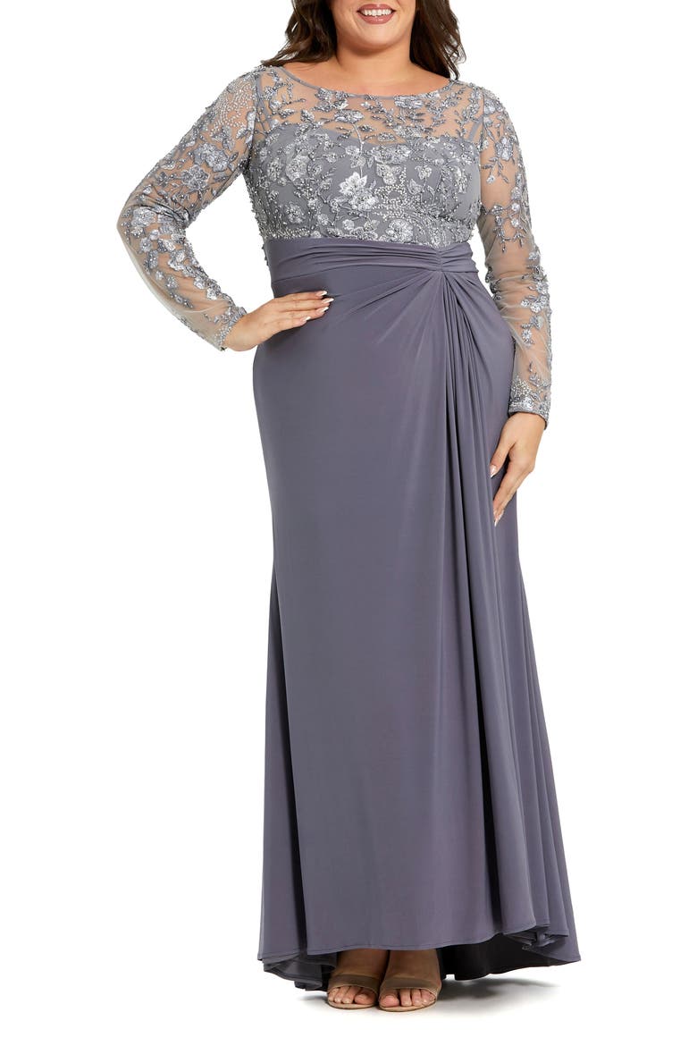 Embroidered Bodice Jersey Skirt Gown, Main, color, Charcoal