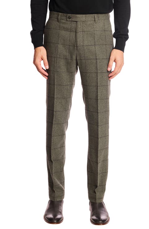 Downing Slim Fit Flat Front Windowpane Wool Blend Dress Pants