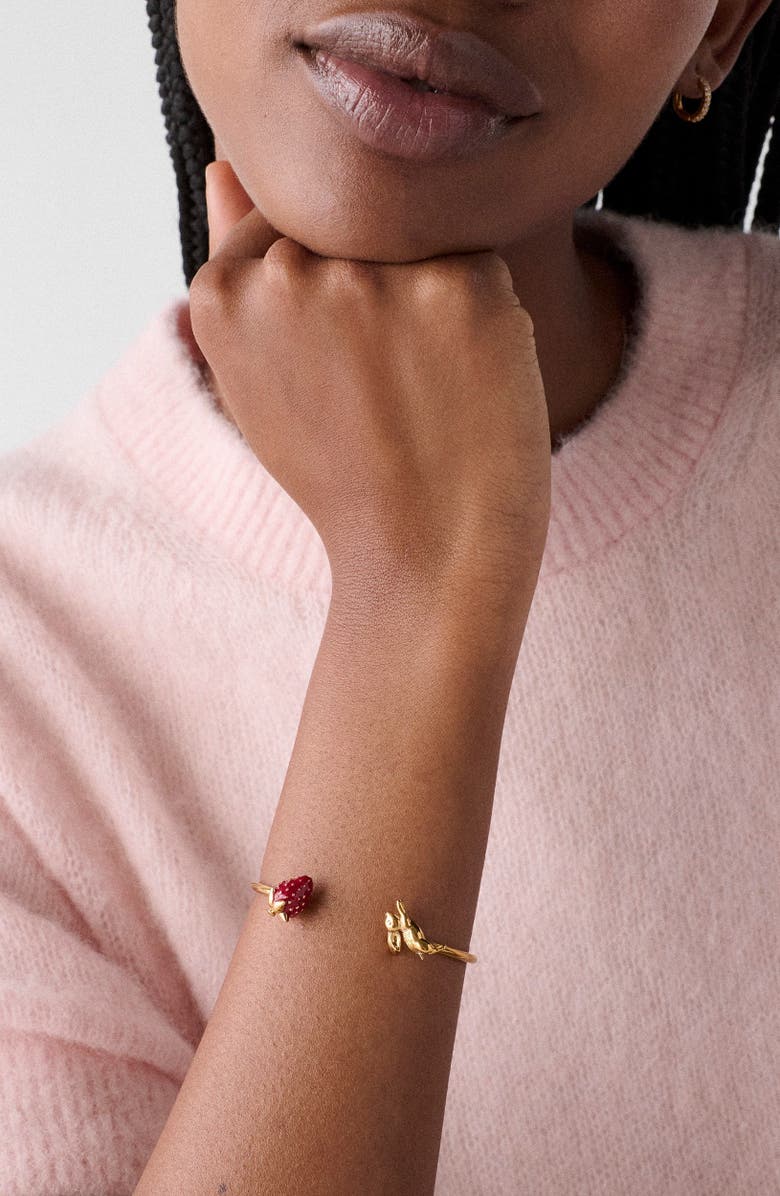 Kate Spade New York secret garden strawberry & bunny cuff bracelet, Alternate, color, 