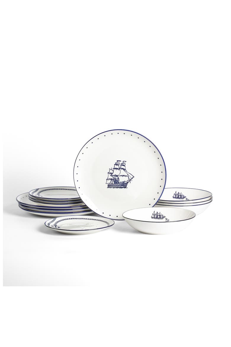 Knox Porcelain 12-Piece Dinnerware Set, Main, color, Blue