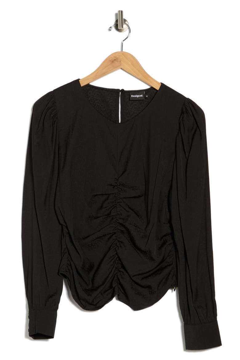 Long Sleeve Woven Top, Alternate, color, BLACK