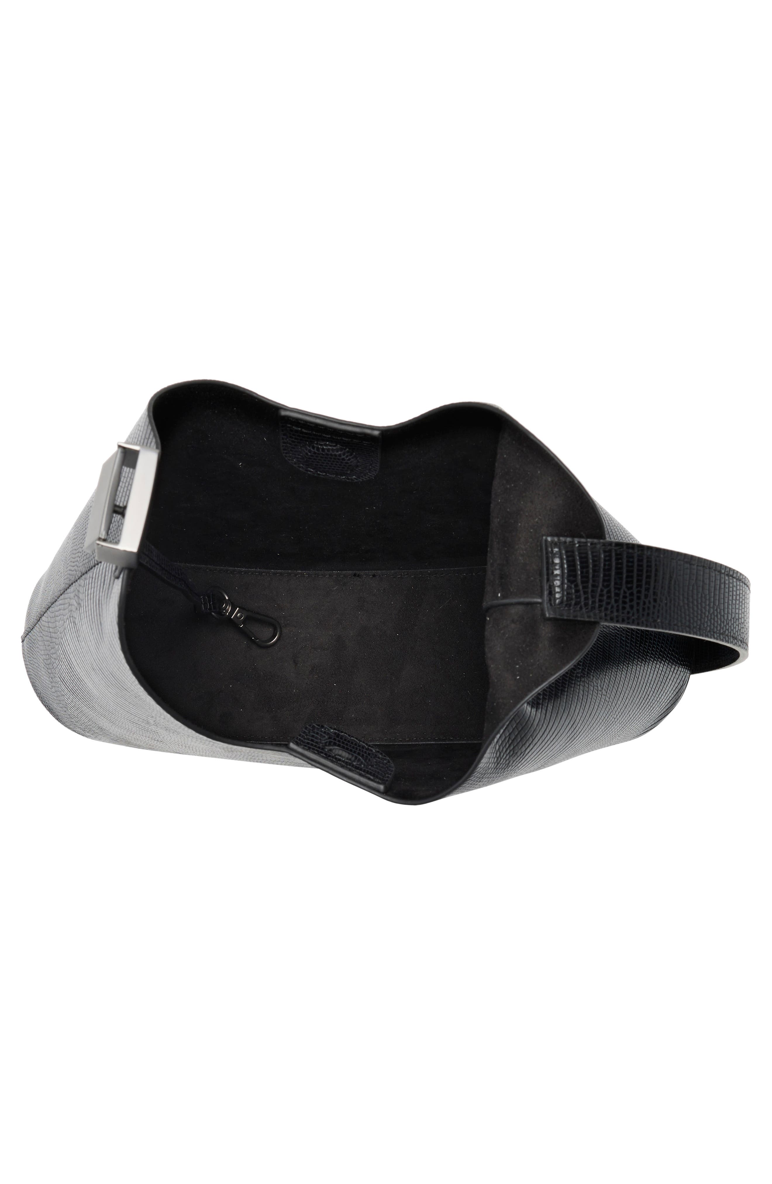 BCBG Snakeskin Embossed Curved Hobo Bag with Pouch, Alternate, color, Black