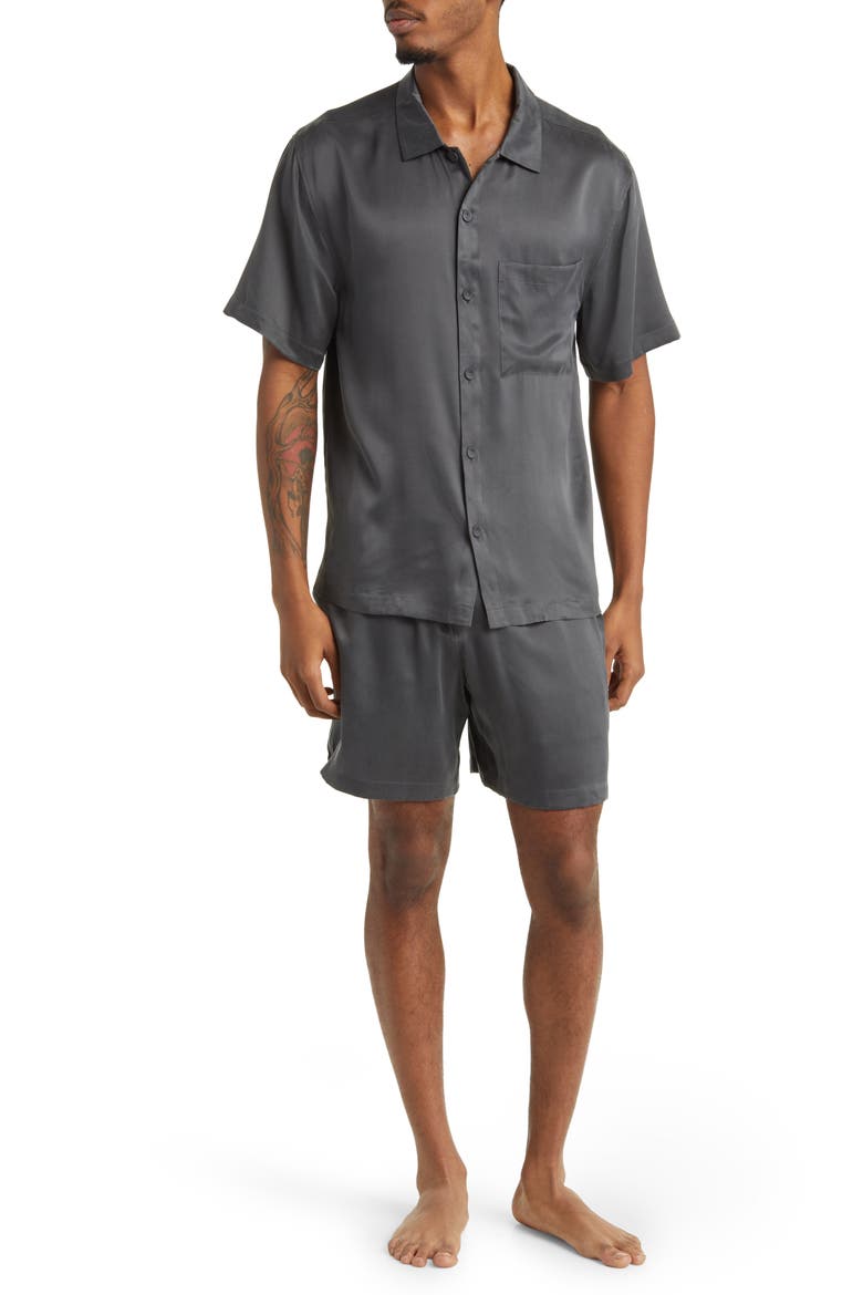 Washable Silk Button-Up Short Pajamas, Main, color, MEDITATIVE GREY