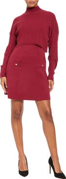 London Times Mock Neck Long Sleeve Two-Piece Sweater Dress