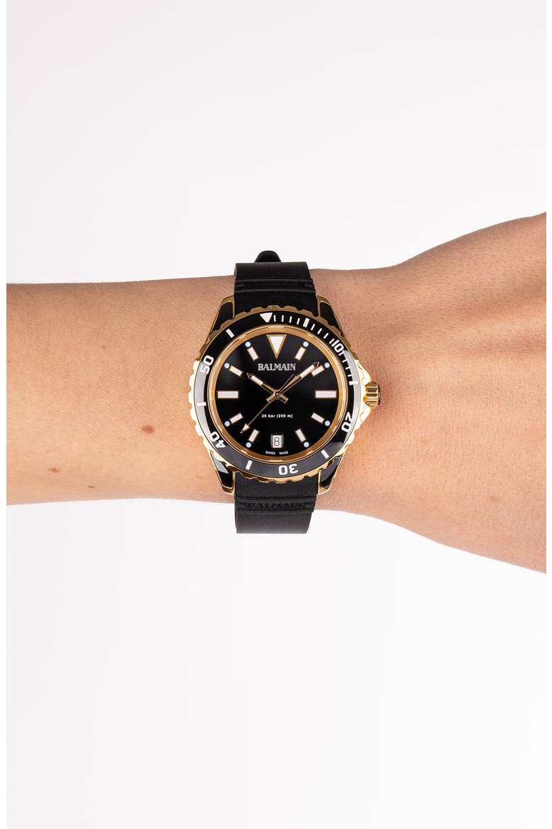 Ophrys Dive Rubber Strap Watch, 38.5mm, Alternate, color, BLACK