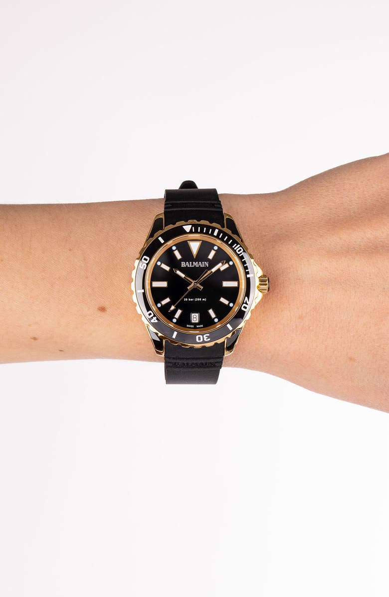 BALMAIN WATCHES Ophrys Dive Rubber Strap Watch, 38.5mm, Alternate, color, Black