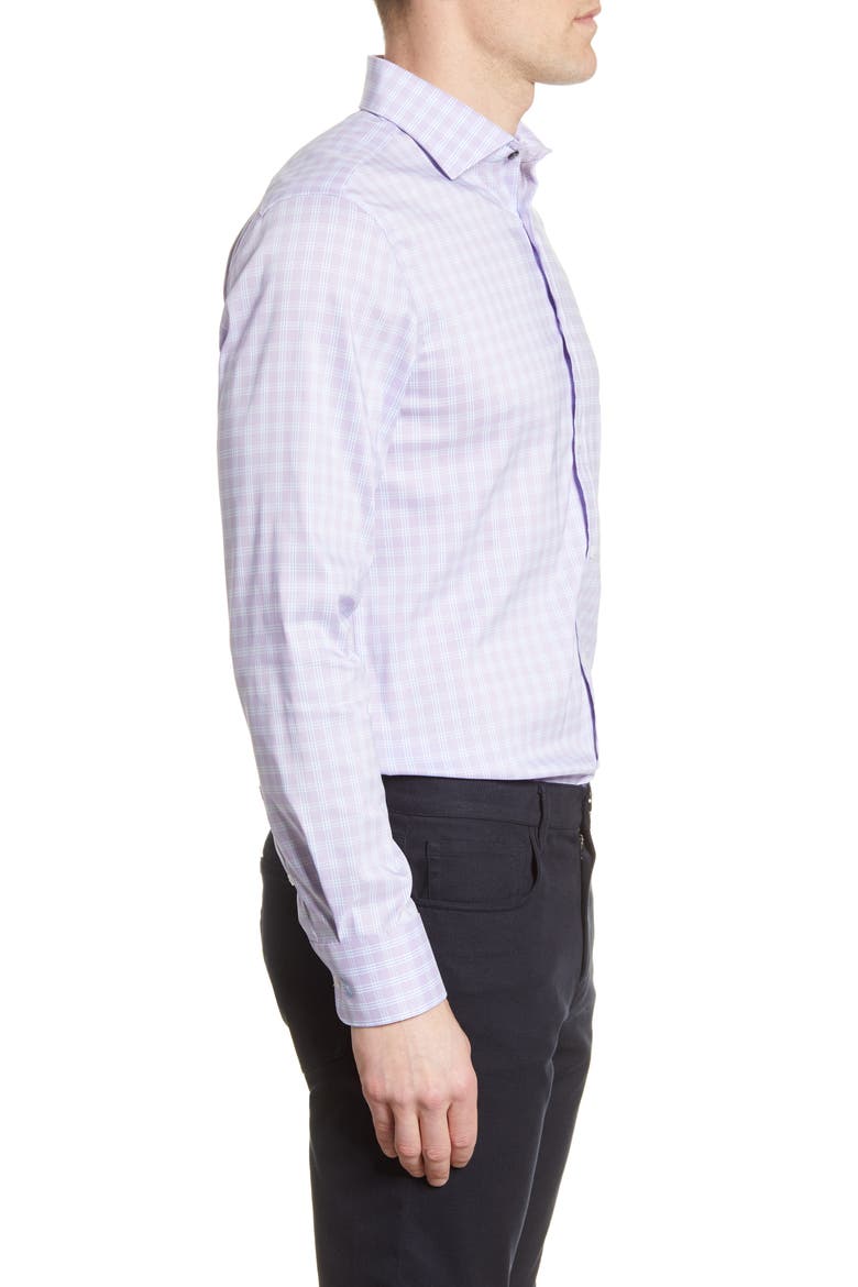 Slim Fit Stretch Non-Iron Plaid Dress Shirt, Alternate, color, LAVENDER