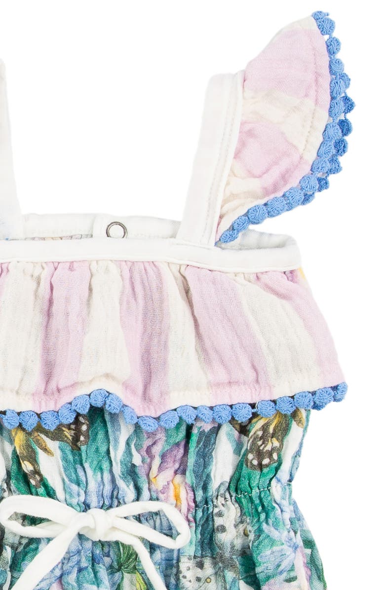 Miki Miette Willa Floral Ruffle Shoulder Bubble Romper, Alternate, color, Wonderland