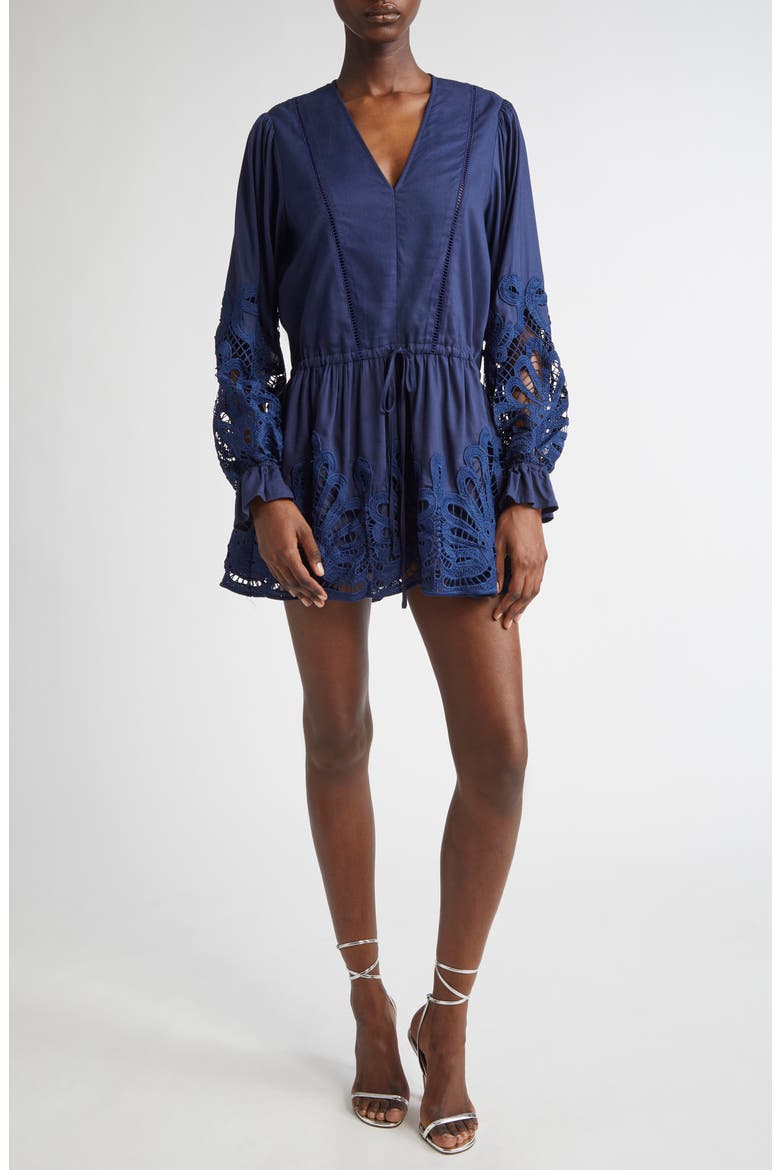 Declan Metallic Chevron Stripe Cotton Blend Sweater Dress, Alternate, color, SPRING NAVY CHEVRON