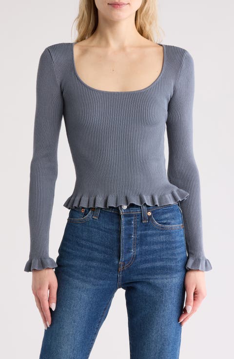 Ruffled Ribbed Knit Top